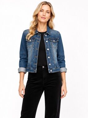 Michael Tyler Blue Denim Jean Jacket with Rhinestones Size M